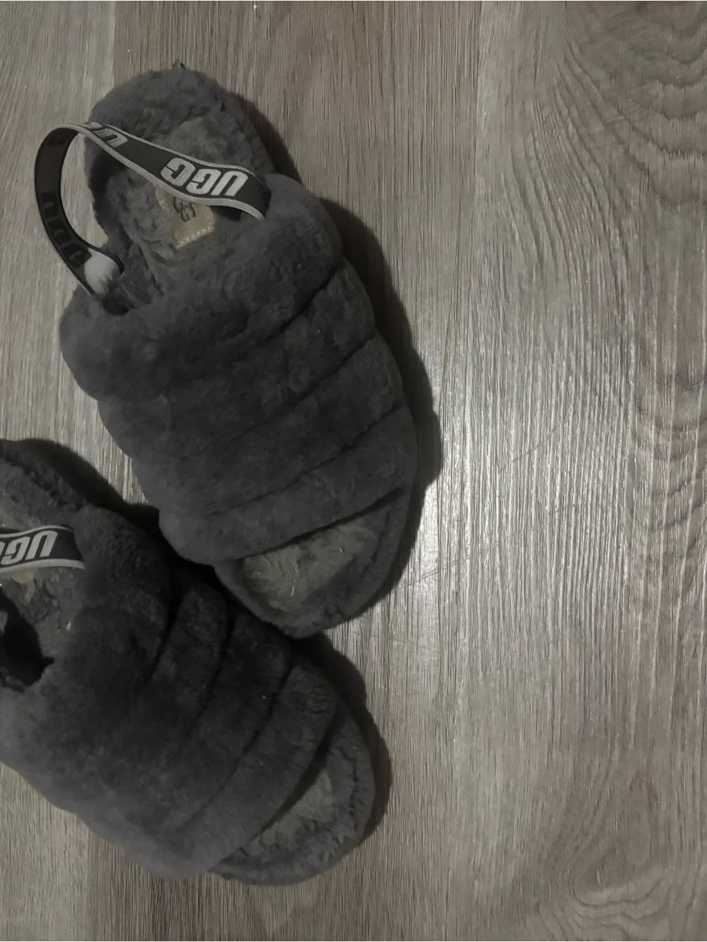 UGG Cozy Fluff Slide Sandals Charcoal Geay